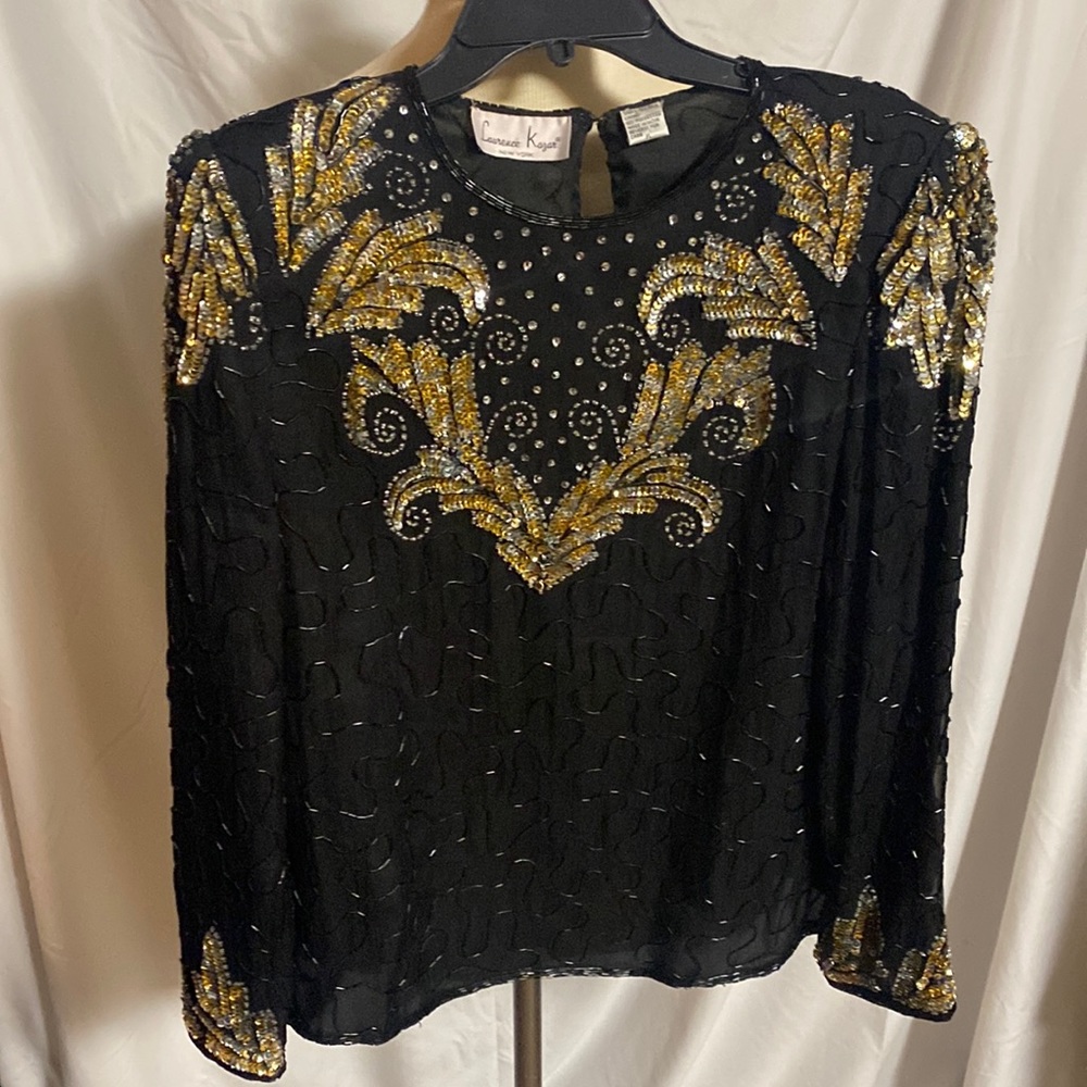 80’s Laurence Kazar-New York-Beaded, Silk, Sequent Party Top